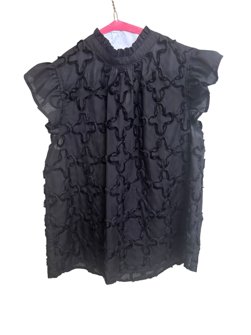 Black Ruffled Mock Neck Blouse